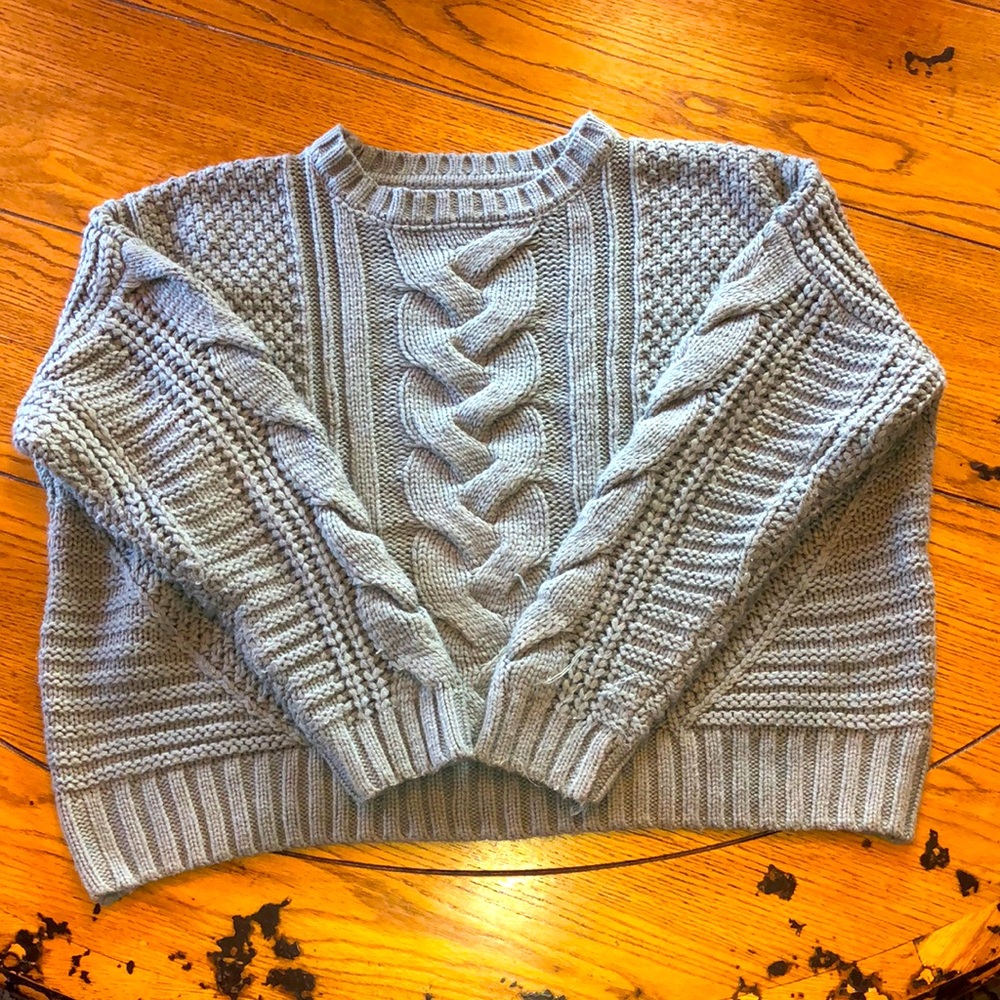 Gray-blue cable-knit sweater